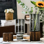 Vaso de vidro elegante com base de madeira para plantas hidropônicas, arranjo floral de mesa moderno, decoração de casa