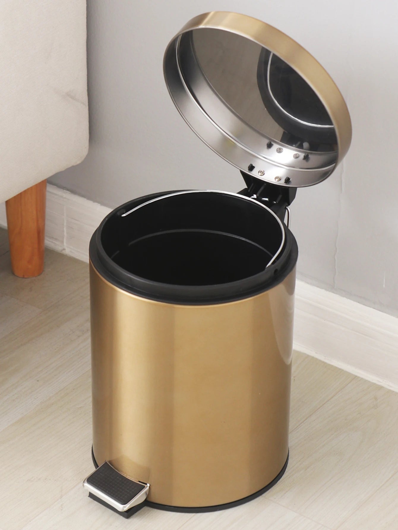 Moderno 5l de aço inoxidável champanhe silencioso hotel banheiro lixo e cozinha casa metal poubage pode pé ouro