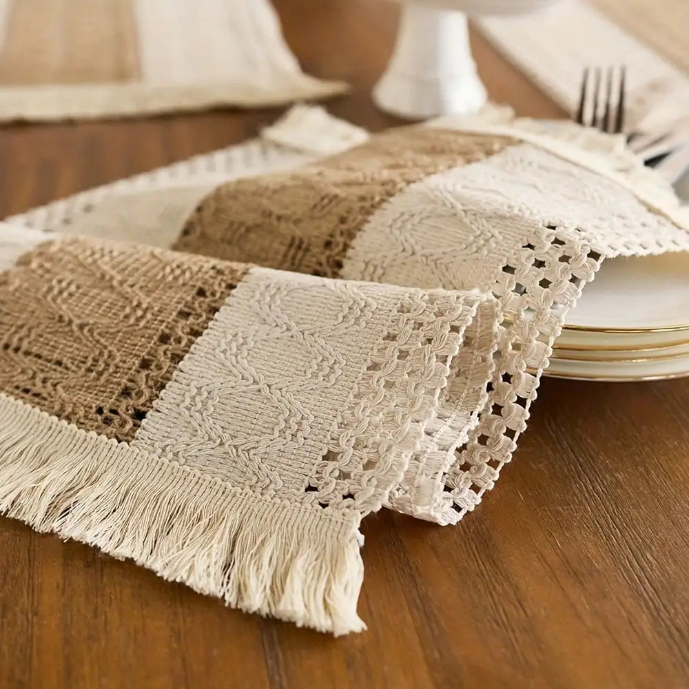 1/4/6 peças de Jogos Americanos Retangulares Estilo Fazenda, com Borlas Tecidas. Ideal para Decorar Mesas de Jantar e Cozinha