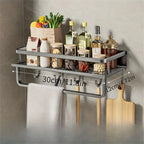 Rack de armazenamento multifuncional com haste, prateleira de temperos, parede, itens de cozinha, 1