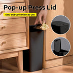 Lixeira de banheiro 10L lata de lixo pequena com tampa superior de imprensa para banheiro, quarto, sala de estar – cesto de lixo de plástico com tampa pop-up