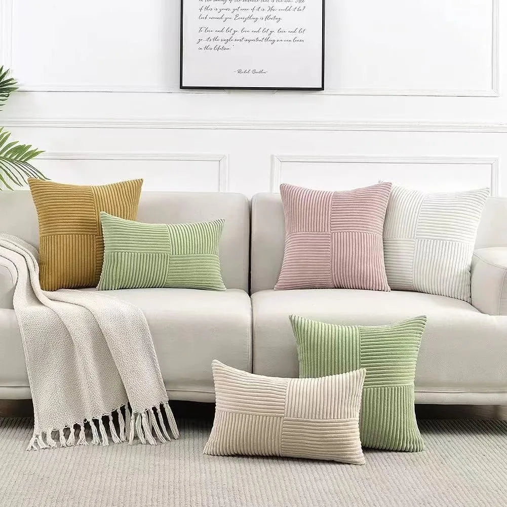 Estilo simples poliéster capa de almofada listra capa de almofada branco bege rosa cor sólida fronha para sofá sala estar decoração casa