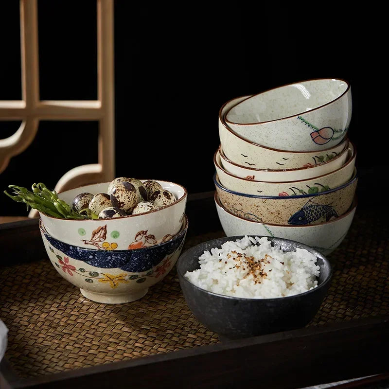 Japonês Retro Household Cerâmica Arroz Bowl, Restaurante e Home Louça, Comendo Pratos, Tigela de Sopa, 4,5 em