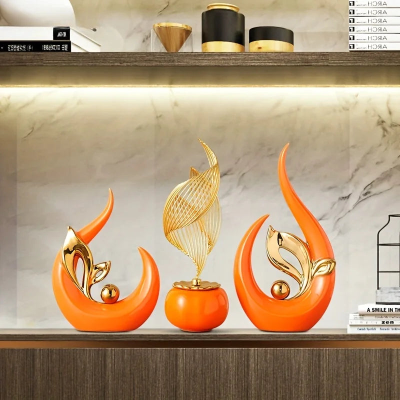 Estátuas cerâmicas luxuosas criativas para a sala de estar, esculturas nórdicas, acessórios da mesa do escritório, decoração da atmosfera