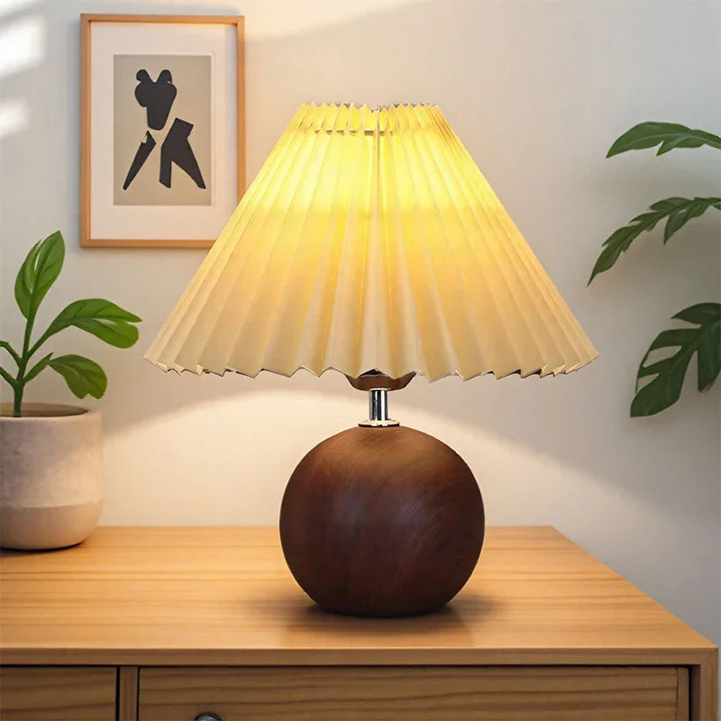Candeeiro de mesa led nórdico tecido plissado tricolor luz eua/ue/usb sala estar casa quarto atmosfera decoração led night light