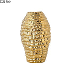 Vaso de cerâmica dourado com rugas, vasos de flores, decoração de mesa, arranjo de flores, vasos florais banhados a ouro, decoração estética de quarto