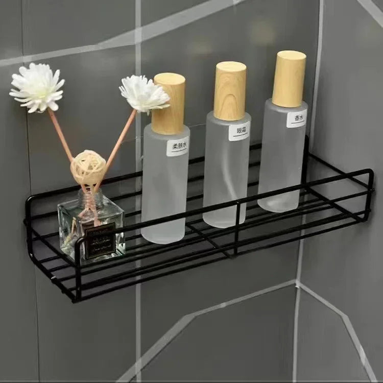 Montado na parede do banheiro prateleira de canto armazenamento ferro chuveiro dreno cesta cosméticos rack shampoo titular organizador do banheiro prateleiras parede