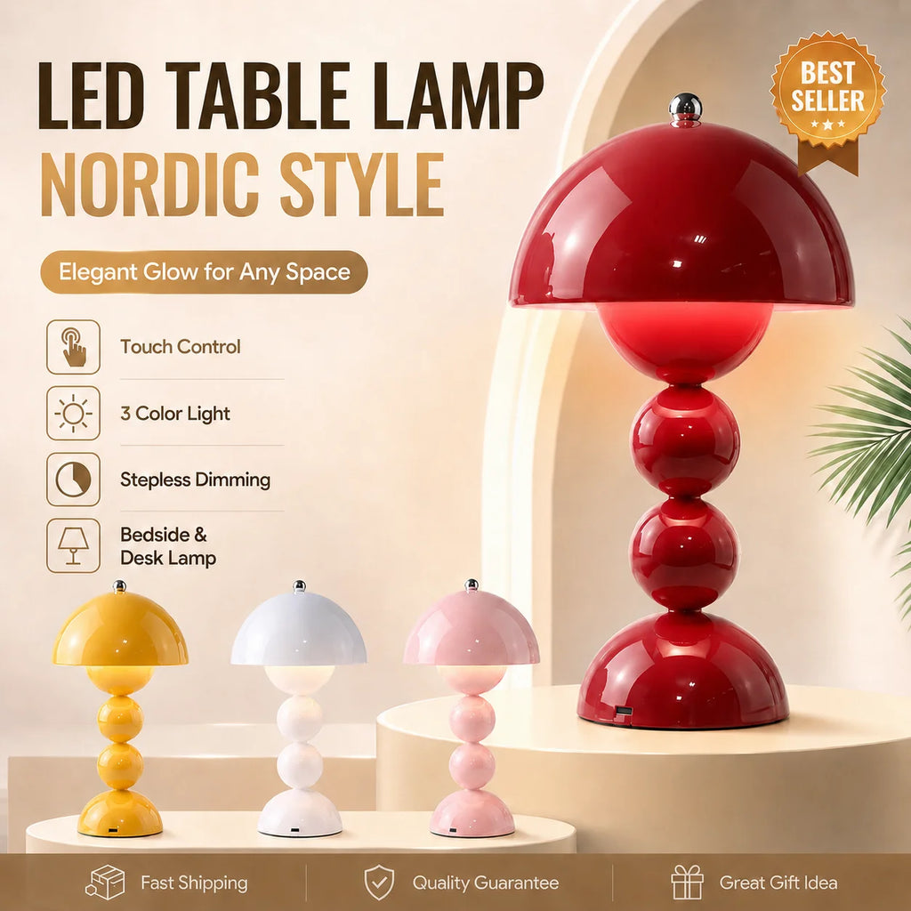 Luminária de Mesa LED Nórdica com Interruptor Táctil, 3 Cores, Dimerização Contínua, Luminária Criativa para Decoração de Casa e Escritório