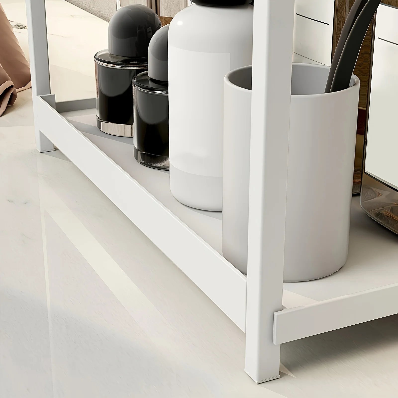 Mesa de Maquiagem com Design de Duas Camadas, Prateleira de Armazenamento para Banheiro, Organizador de Cuidados com a Pele e Cosméticos, Prateleira de Bancada para Escritório em Casa
