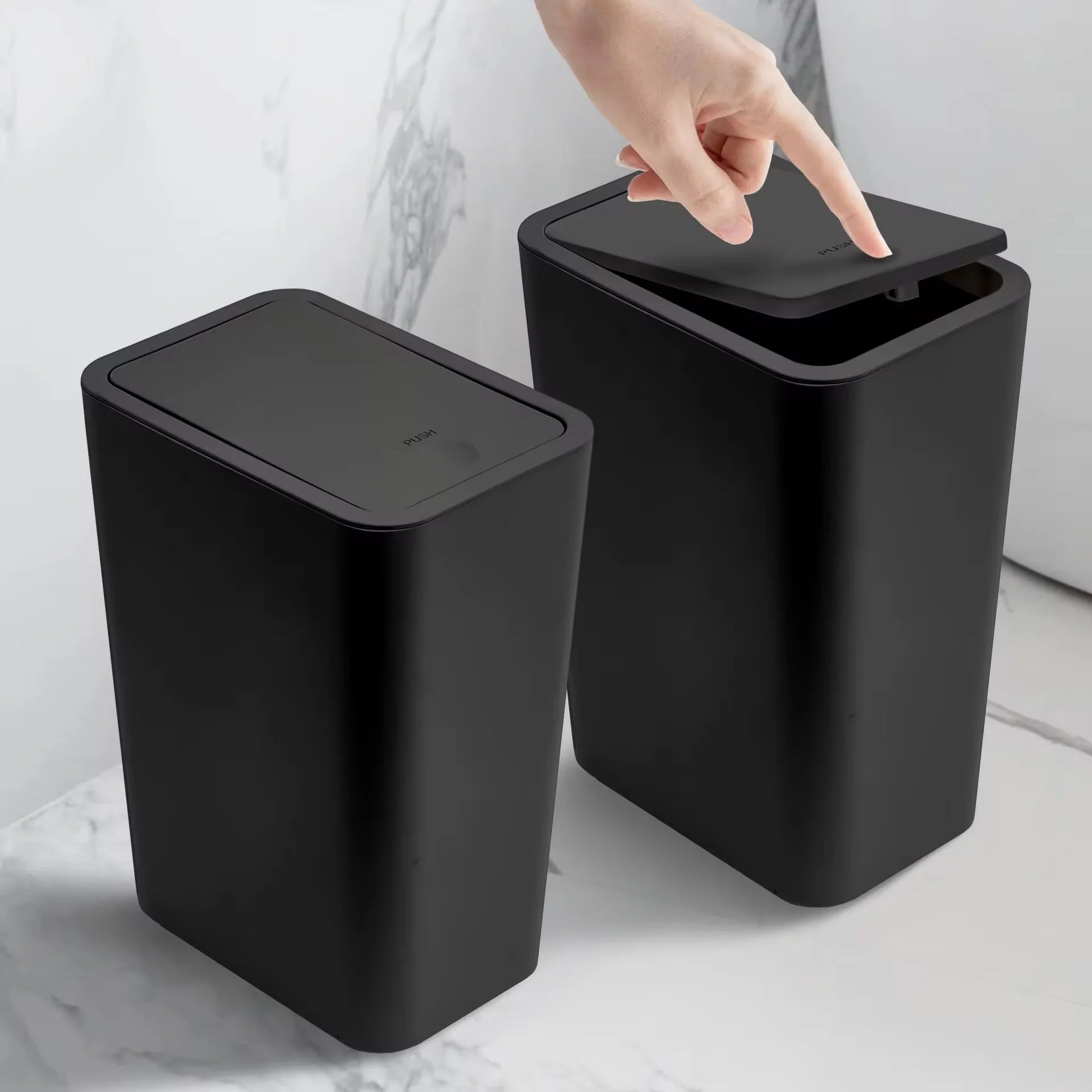 Lixeira de banheiro 10L lata de lixo pequena com tampa superior de imprensa para banheiro, quarto, sala de estar – cesto de lixo de plástico com tampa pop-up