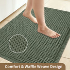Tapete de banho waffle com borlas, super absorvente, antiderrapante, ultra macio, lavável à máquina, para casa, banheiro, chão ao lado da banheira, chuveiro
