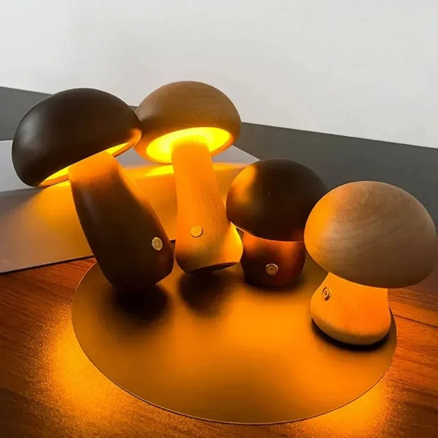 Cogumelo candeeiro de mesa recarregável toque portátil quarto cabeceira luz da noite bonito pequeno regulável lâmpada para decoração casa