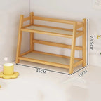 Prateleira de bambu para armazenamento de temperos, 2 camadas, rack de armazenamento de cozinha, organizador de armário de mesa, rack de exibição, barra de café, balcão, suporte de copo