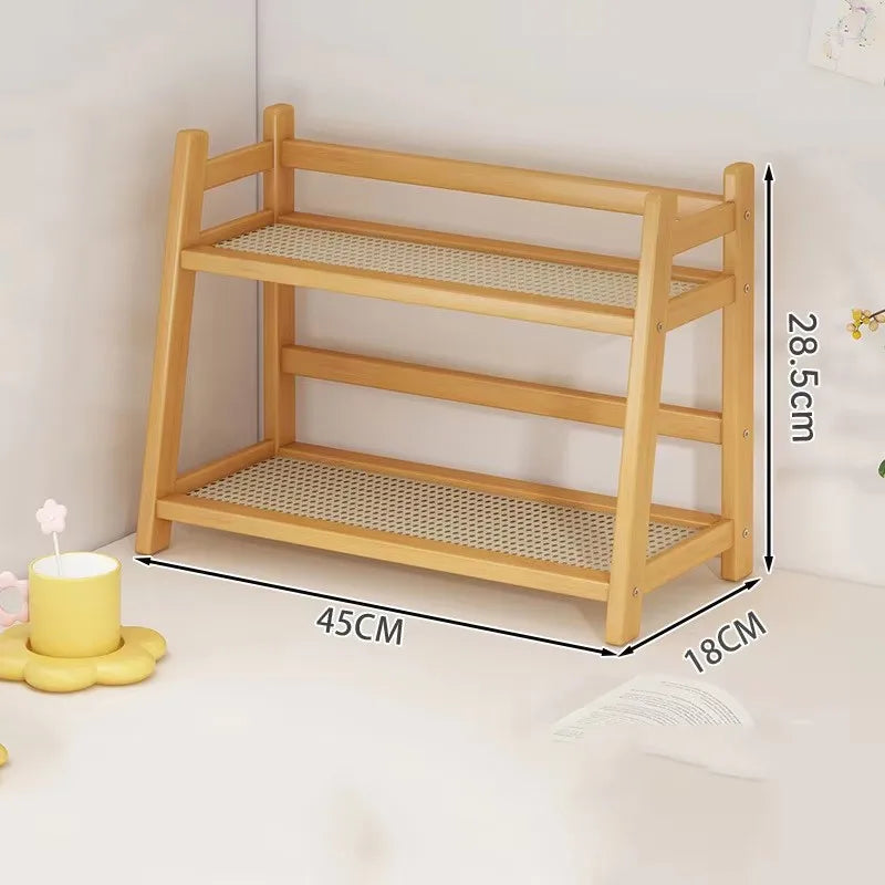Prateleira de bambu para armazenamento de temperos, 2 camadas, rack de armazenamento de cozinha, organizador de armário de mesa, rack de exibição, barra de café, balcão, suporte de copo