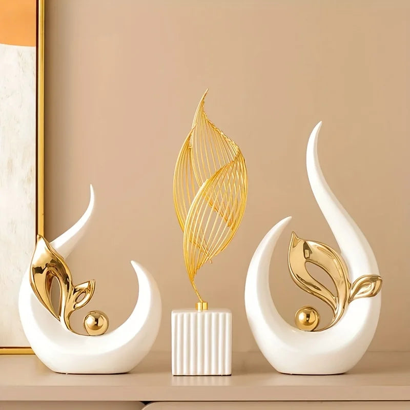 Estátuas cerâmicas luxuosas criativas para a sala de estar, esculturas nórdicas, acessórios da mesa do escritório, decoração da atmosfera