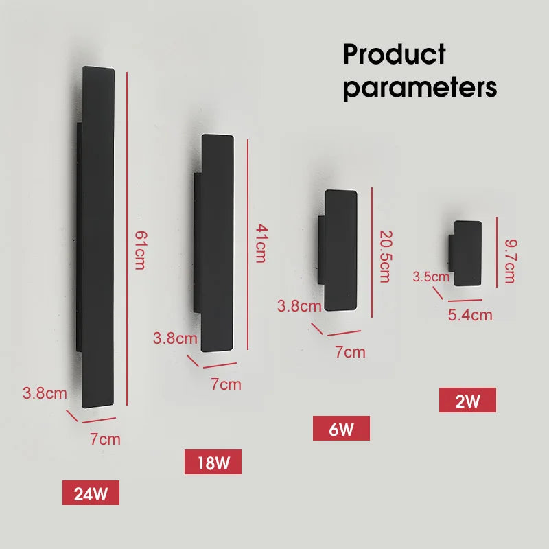 Lâmpadas de parede à prova dwaterproof água ao ar livre tira luzes de parede de alumínio 18w led preto lâmpada de parede quarto exterior luminárias ao ar livre