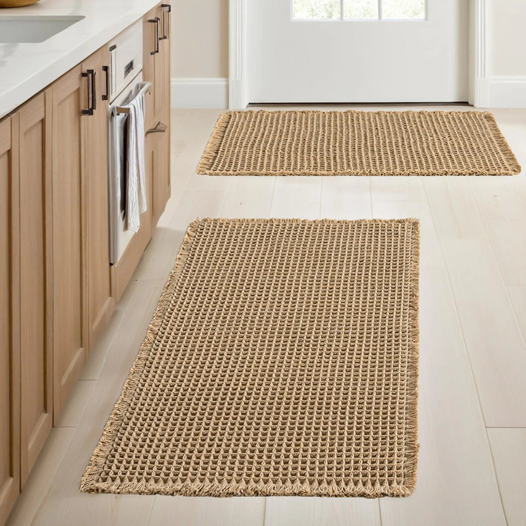 Tapete de banho waffle com borlas, super absorvente, antiderrapante, ultra macio, lavável à máquina, para casa, banheiro, chão ao lado da banheira, chuveiro