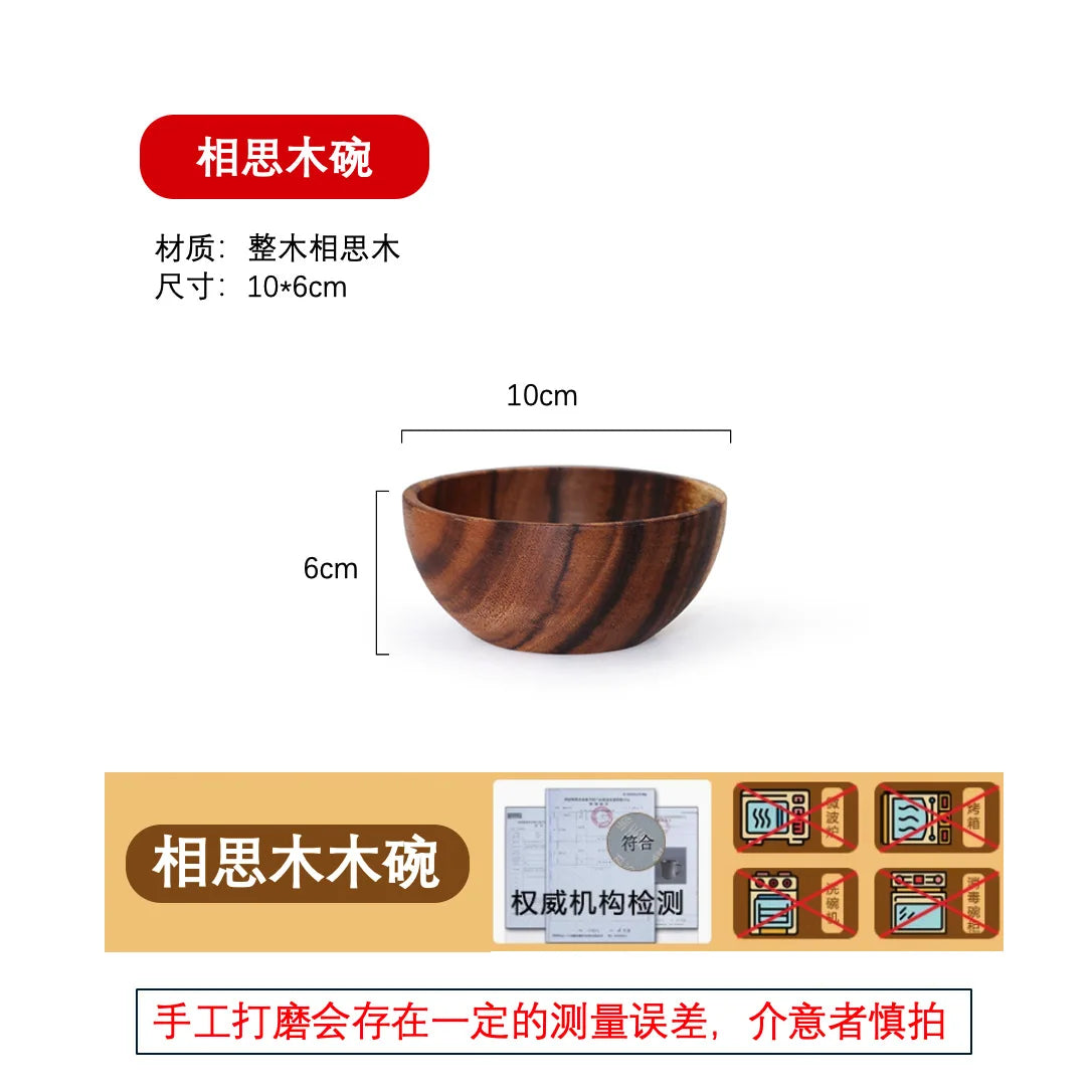 Tigela de madeira de acácia natural estilo japonês, tigela de sopa de arroz, recipiente de armazenamento de alimentos, salada, tigelas de frutas, utensílios de cozinha