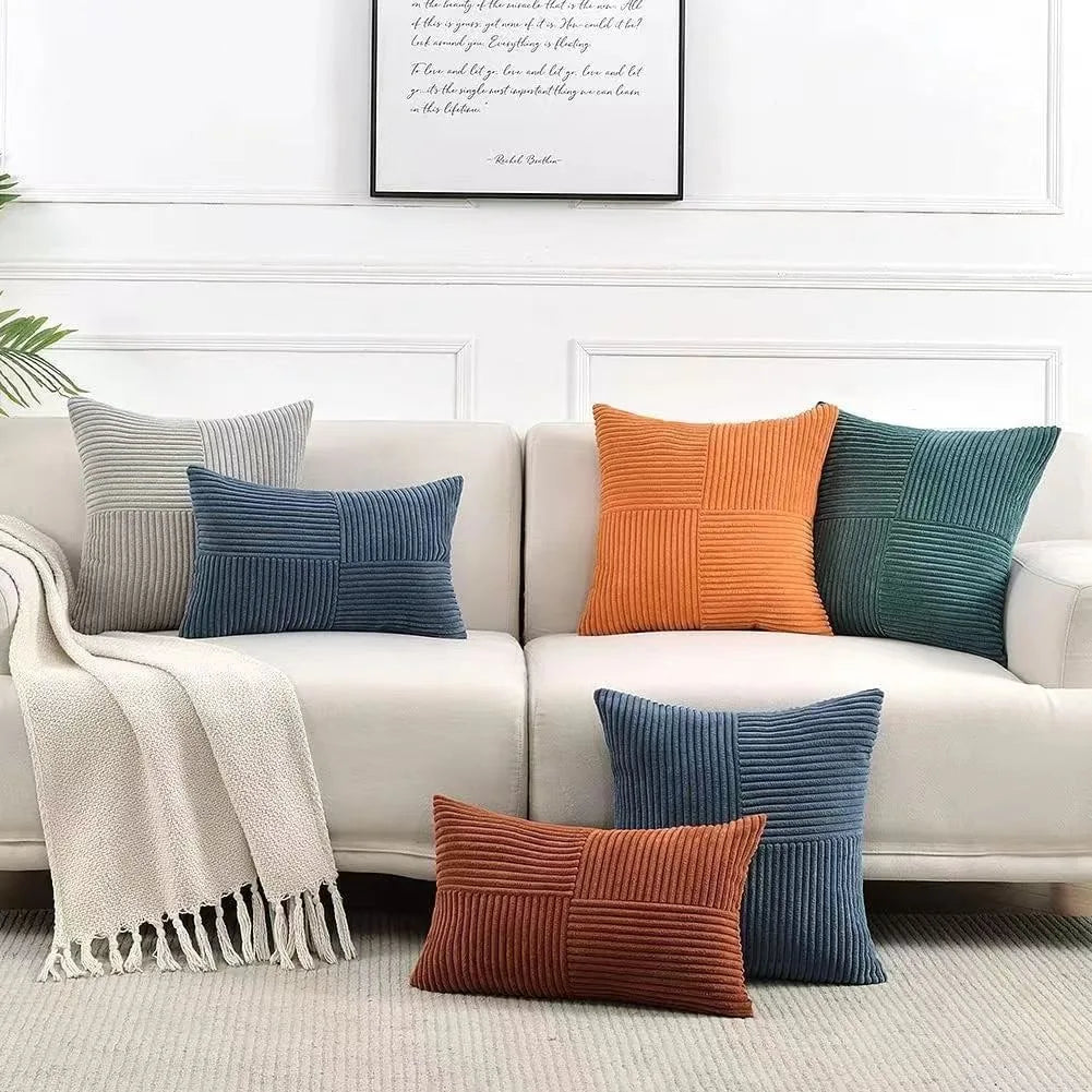 Estilo simples poliéster capa de almofada listra capa de almofada branco bege rosa cor sólida fronha para sofá sala estar decoração casa