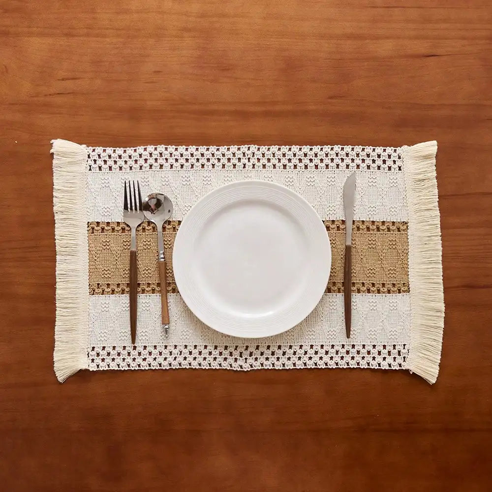 1/4/6 peças de Jogos Americanos Retangulares Estilo Fazenda, com Borlas Tecidas. Ideal para Decorar Mesas de Jantar e Cozinha