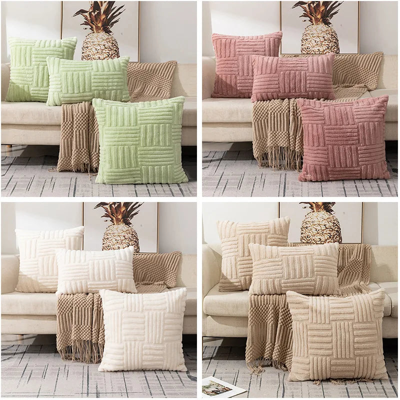 1pc boho capas de almofada de pelúcia de pele sintética, creme branco, luxo macio e fofo capa de almofada decorativa fronha para sofá, sofá