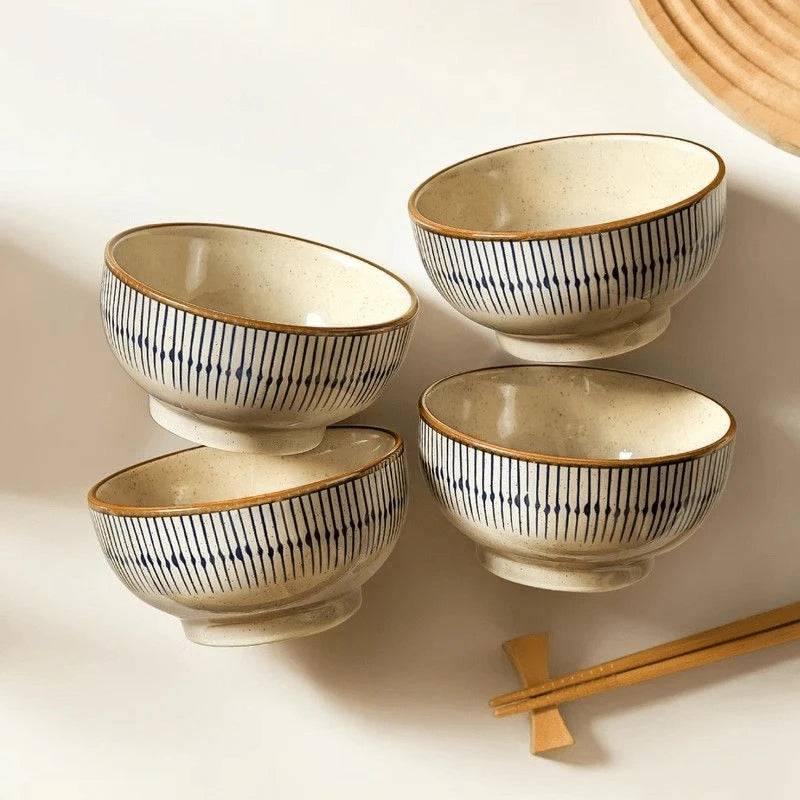 Conjunto de 2/4 Tigelas de Cerâmica Espessas de 4,5 Polegadas - Tigelas para Salada/Arroz/Sobremesa/Sopa/Macarrão, Design em Cores Subesmaltadas, Seguras para Micro-ondas
