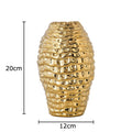 Vaso de cerâmica dourado com rugas, vasos de flores, decoração de mesa, arranjo de flores, vasos florais banhados a ouro, decoração estética de quarto
