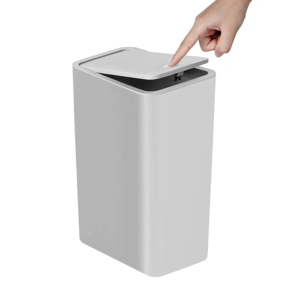 Lixeira de banheiro 10L lata de lixo pequena com tampa superior de imprensa para banheiro, quarto, sala de estar – cesto de lixo de plástico com tampa pop-up
