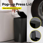 Lixeira de banheiro 10L lata de lixo pequena com tampa superior de imprensa para banheiro, quarto, sala de estar – cesto de lixo de plástico com tampa pop-up