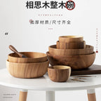 Tigela de madeira de acácia natural estilo japonês, tigela de sopa de arroz, recipiente de armazenamento de alimentos, salada, tigelas de frutas, utensílios de cozinha