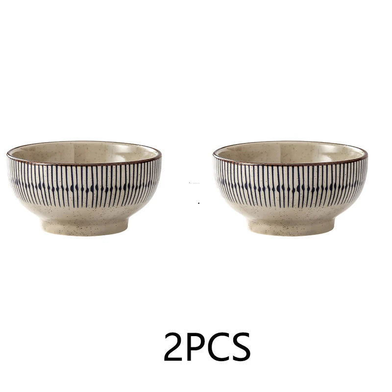 Conjunto de 2/4 Tigelas de Cerâmica Espessas de 4,5 Polegadas - Tigelas para Salada/Arroz/Sobremesa/Sopa/Macarrão, Design em Cores Subesmaltadas, Seguras para Micro-ondas