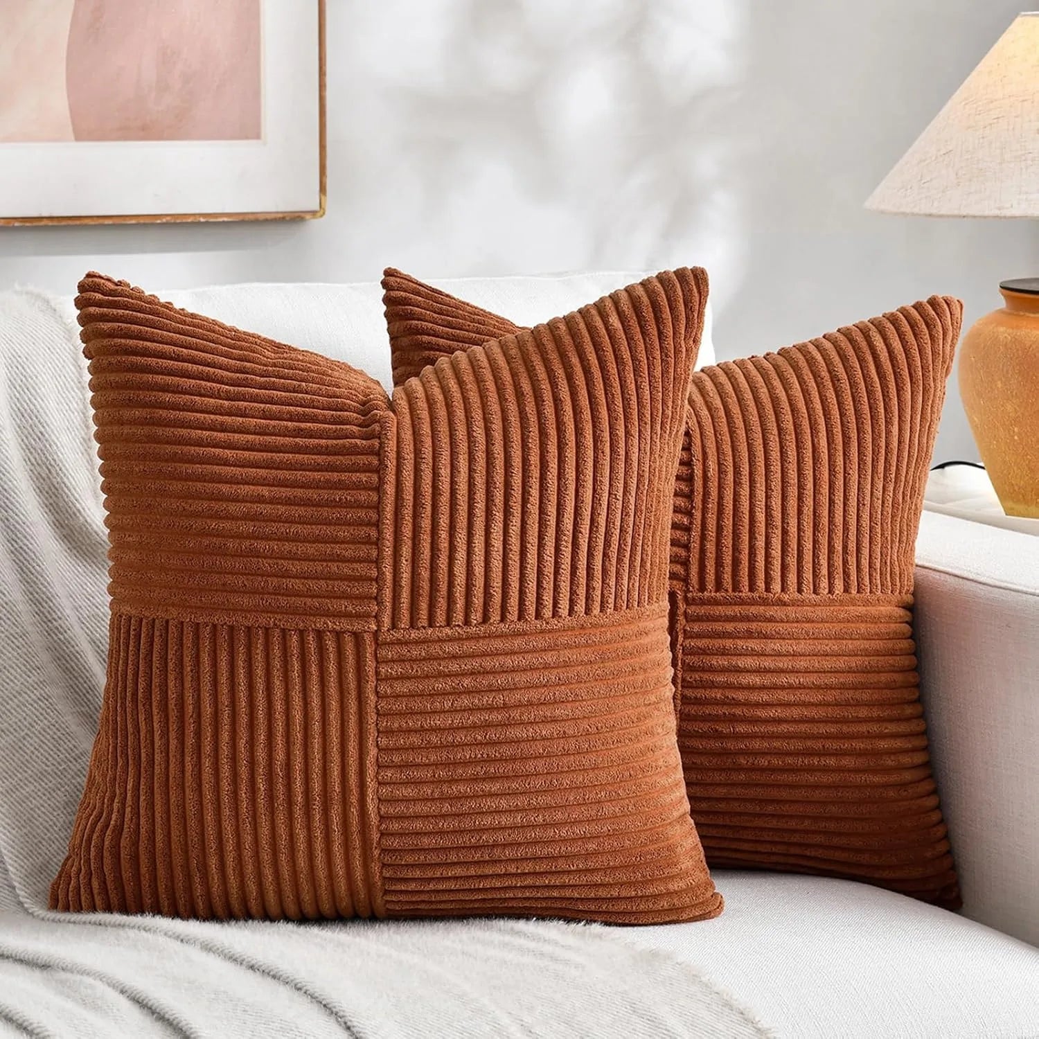 Ruggine boho decorativo lance travesseiro cobre 18x18 Polegada para sofá cama, fazenda outono decoração de casa, macio corss veludo retalhos