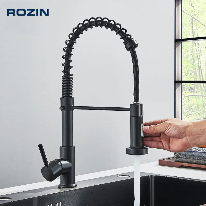 Rozin-Deck Torneira De Cozinha Montada, Torneira Misturadora, Rotação De 360 Graus, Bico De Pulverizador De Corrente, Pia De Cozinha, Torneiras Quentes E Frias