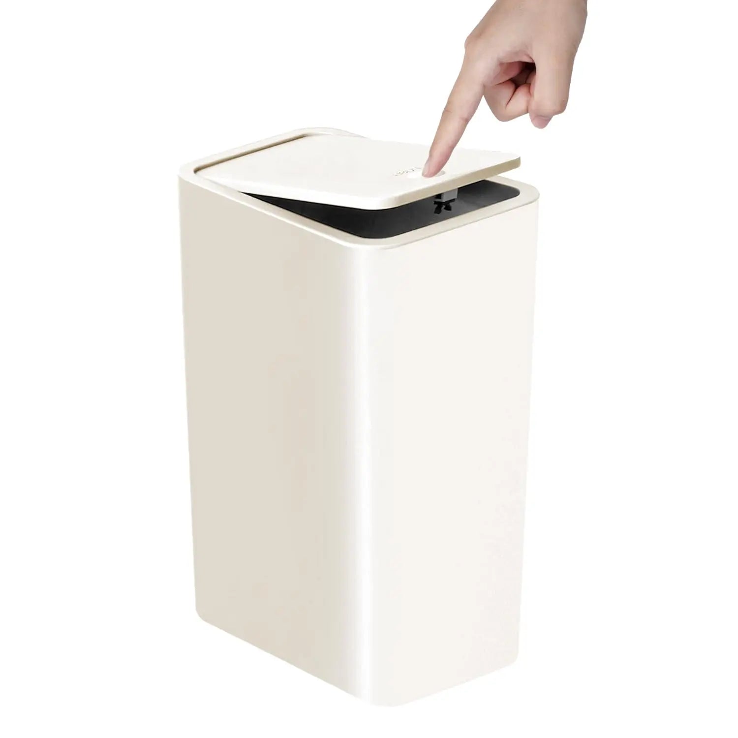 Lixeira de banheiro 10L lata de lixo pequena com tampa superior de imprensa para banheiro, quarto, sala de estar – cesto de lixo de plástico com tampa pop-up