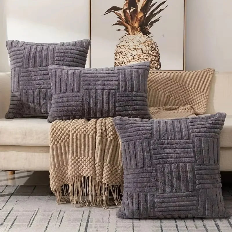 1pc boho capas de almofada de pelúcia de pele sintética, creme branco, luxo macio e fofo capa de almofada decorativa fronha para sofá, sofá
