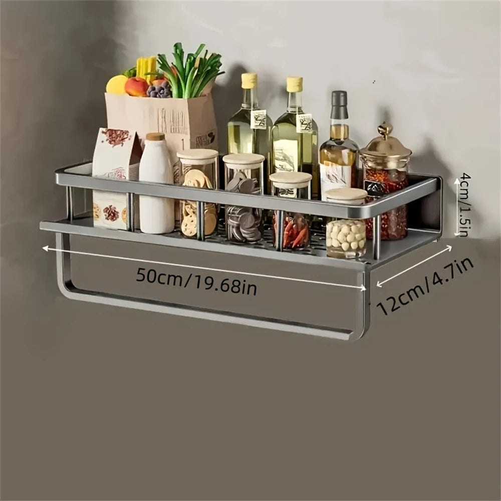 Rack de armazenamento multifuncional com haste, prateleira de temperos, parede, itens de cozinha, 1