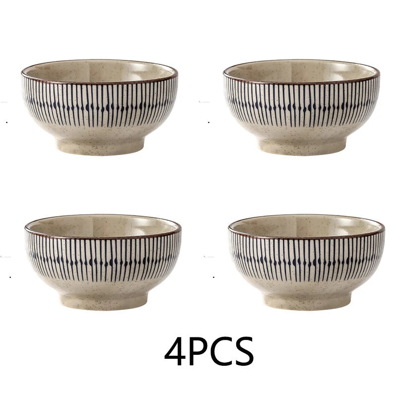 Conjunto de 2/4 Tigelas de Cerâmica Espessas de 4,5 Polegadas - Tigelas para Salada/Arroz/Sobremesa/Sopa/Macarrão, Design em Cores Subesmaltadas, Seguras para Micro-ondas