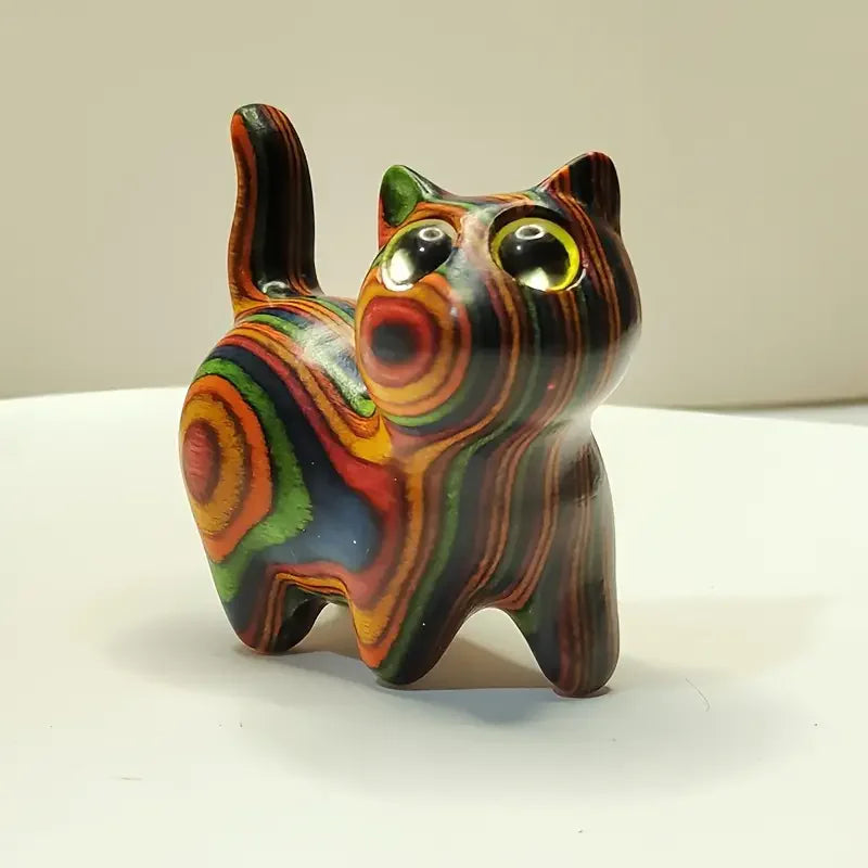 1 gatinho de madeira pintado escultura criativa de madeira pequeno gato casa festival entrada decoração pequena estátua ornamentos