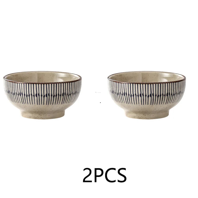 Conjunto de 2/4 Tigelas de Cerâmica Espessas de 4,5 Polegadas - Tigelas para Salada/Arroz/Sobremesa/Sopa/Macarrão, Design em Cores Subesmaltadas, Seguras para Micro-ondas