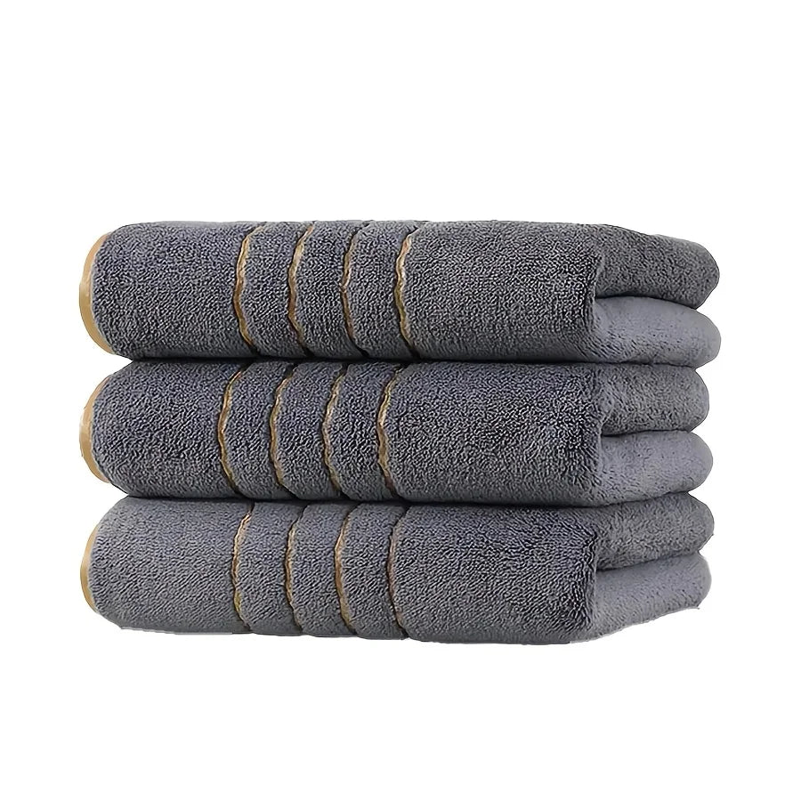 Conjunto de Toalhas Premium com Listras Douradas (3 Peças)