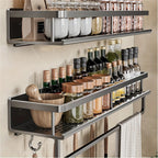 Rack de armazenamento multifuncional com haste, prateleira de temperos, parede, itens de cozinha, 1