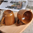 Copos retrô de madeira natural com barriga grande, estilo japonês, copo de água e leite, café, cerveja, chá, artesanal, natural, cozinha, bar, copos