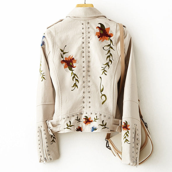 Emilia-Calou Retro Floral Print Leather Jacket